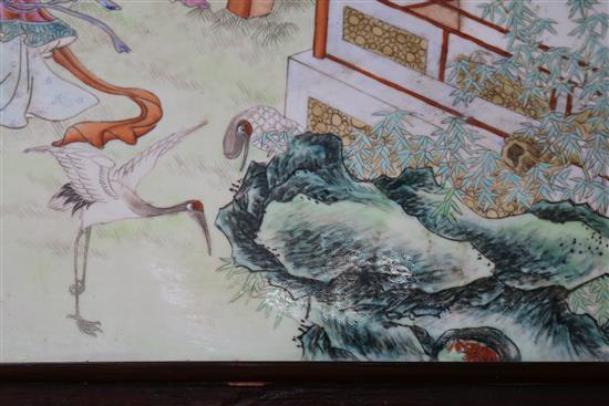 A large Chinese famille rose plaque, framed 52 x 97cm approx. excl. frame
